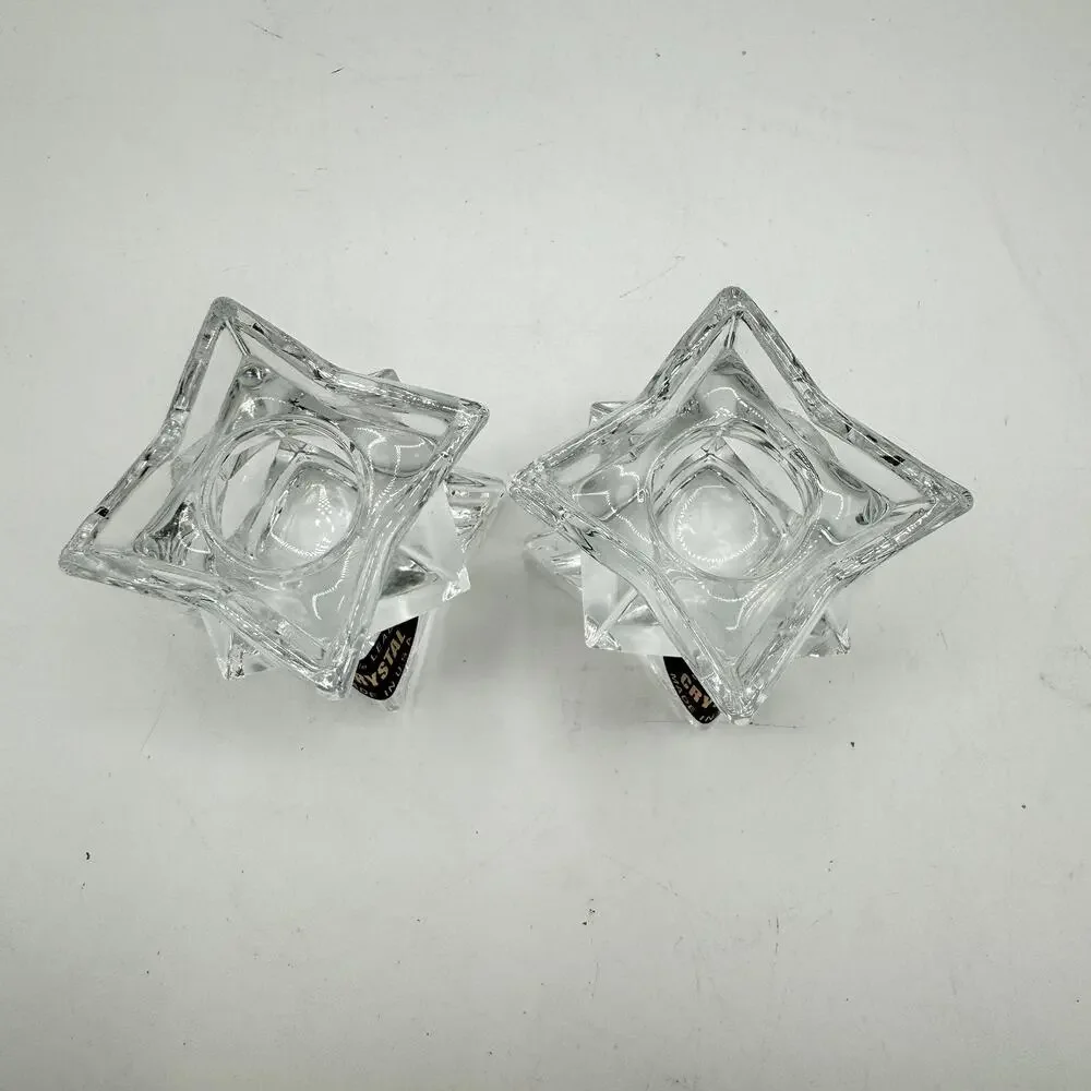 2 Michael C Fina Fifth Avenue 24% Lead Crystal Star Shaped Candle Holders